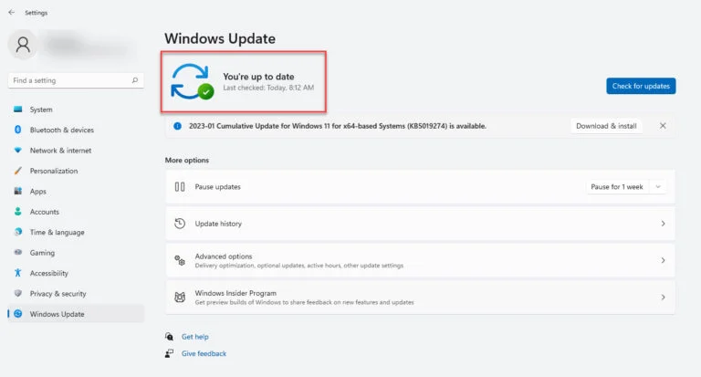 Check Windows Updates: