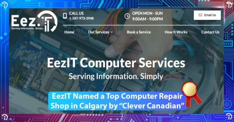 We are excited to announce a significant milestone that fills us with pride and gratitude – EezIT has been acknowledged as one of the top computer repair shops in Calgary by Clever Canadian! Read the feature on us at https://www.clevercanadian.ca/top-computer-repair-services-calgary/#eezit.