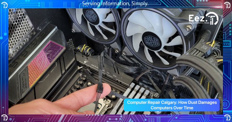 Computer Repair Calgary technician cleaning dust buildup from overheating desktop PC during professional computer maintenance service