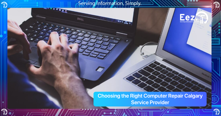 Computer Repair Calgary technician diagnosing desktop computer and laptop while providing professional local IT repair support